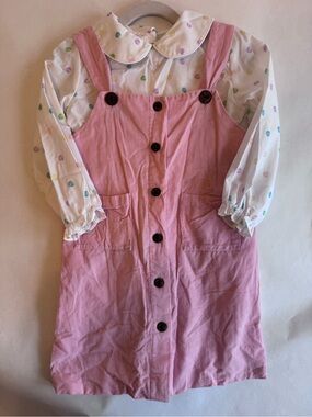 Girls Pink Corduroy Button-Front Pinafore Dress
